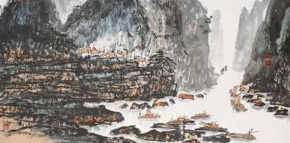 秦岭云 甲戌（1994年）作 山水 镜心